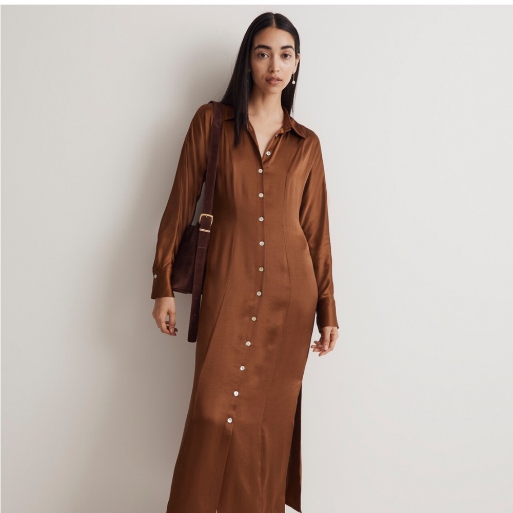 NWT Madewell satin button front midi shirtdress
